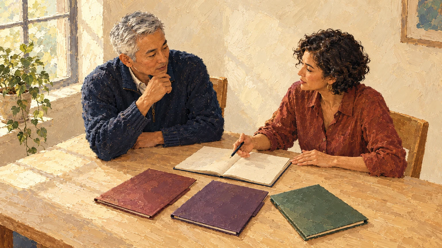 Two colleagues planning the connected Boomerang Classroom product family