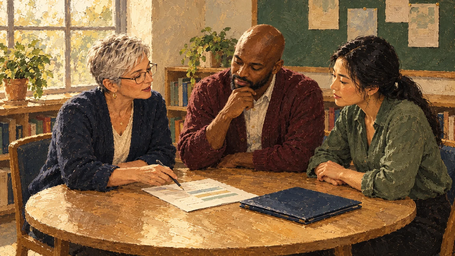 Case managers, a counselor, and a teacher coordinating individualized learning support